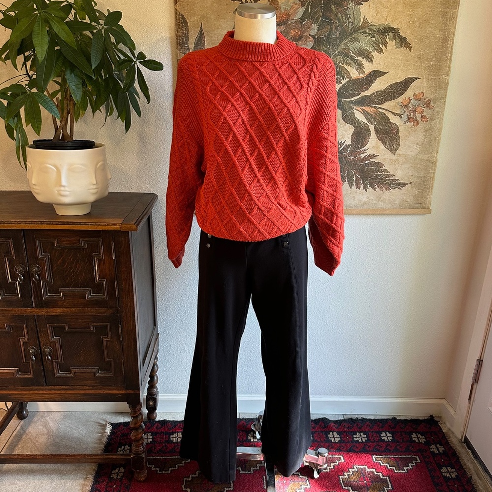 Orange Cable Knit Sweater, Size Large